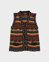 Vintage 1990s Arte Inka-Berfass Pure Alpaca Wool Patterned Sleeveless Knit Cardigan - M