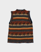Vintage 1990s Arte Inka-Berfass Pure Alpaca Wool Patterned Sleeveless Knit Cardigan - M
