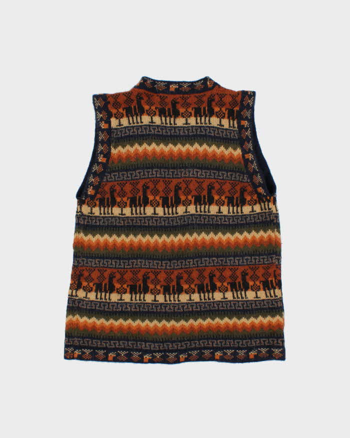 Vintage 1990s Arte Inka-Berfass Pure Alpaca Wool Patterned Sleeveless Knit Cardigan - M
