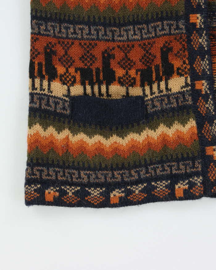 Vintage 1990s Arte Inka-Berfass Pure Alpaca Wool Patterned Sleeveless Knit Cardigan - M