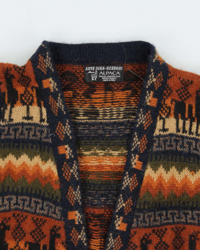 Vintage 1990s Arte Inka-Berfass Pure Alpaca Wool Patterned Sleeveless Knit Cardigan - M