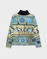 Vintage 1990s Bellisima Women's Wool Blend Embellished Aztec Patterned Funnel Neck Zip-Up Cardigan - M