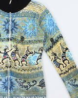 Vintage 1990s Bellisima Women's Wool Blend Embellished Aztec Patterned Funnel Neck Zip-Up Cardigan - M
