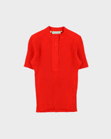 Vintage 1960s Gino Paoli Half Button Ribbed Wool Made In Italy Short Sleeve Jumper - M