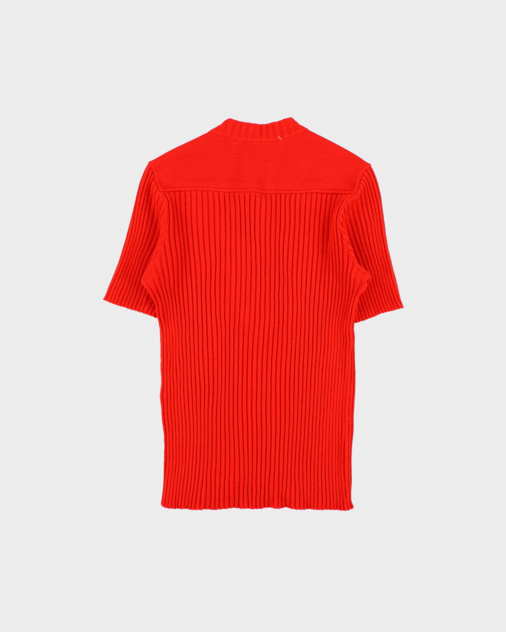 Vintage 1960s Gino Paoli Half Button Ribbed Wool Made In Italy Short Sleeve Jumper - M