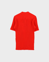 Vintage 1960s Gino Paoli Half Button Ribbed Wool Made In Italy Short Sleeve Jumper - M