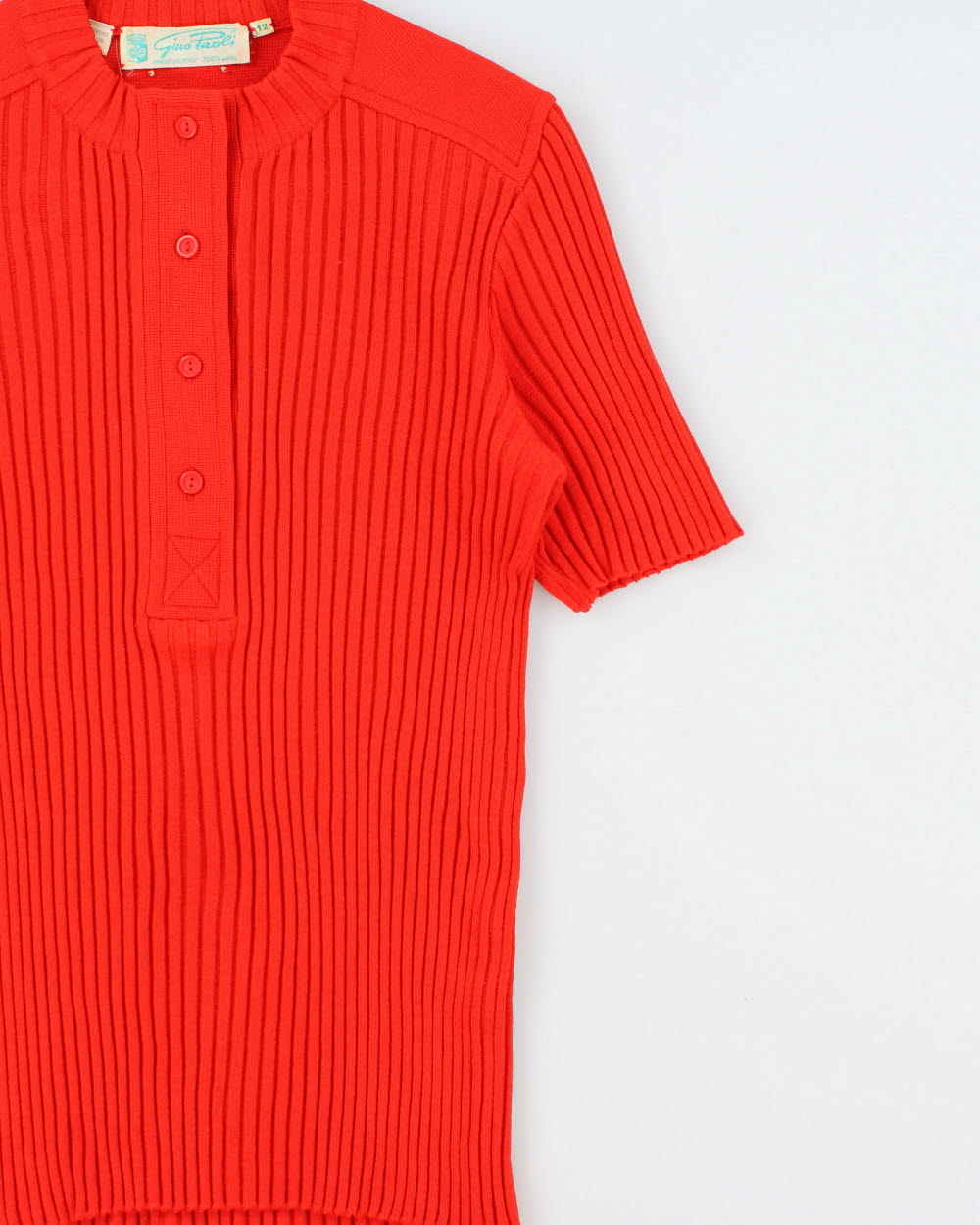 Vintage 1960s Gino Paoli Half Button Ribbed Wool Made In Italy Short Sleeve Jumper - M