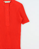 Vintage 1960s Gino Paoli Half Button Ribbed Wool Made In Italy Short Sleeve Jumper - M