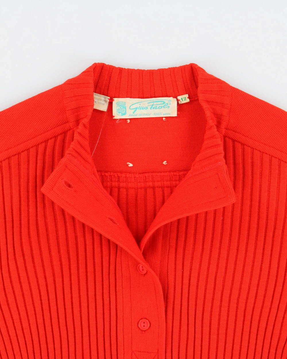 Vintage 1960s Gino Paoli Half Button Ribbed Wool Made In Italy Short Sleeve Jumper - M
