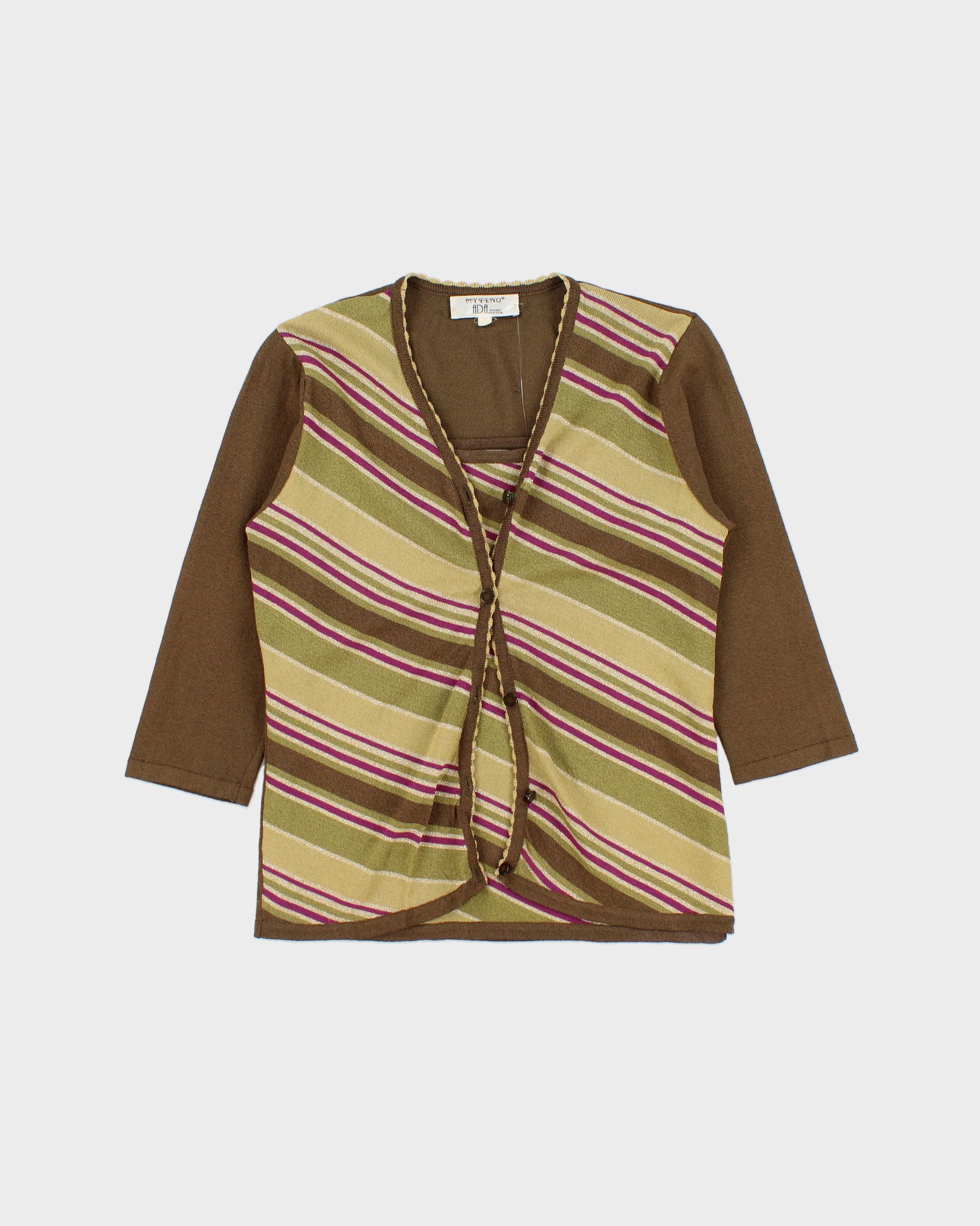 Vintage 1990s My Feno Stripe Sparkly Knit 2-piece Cami &amp; Cardigan - S