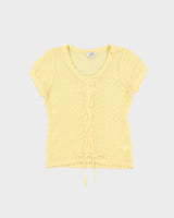 Vintage 1990s Bear Two Fine Wool Blend Knit Lace-up Short Sleeve Cardigan - M
