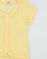 Vintage 1990s Bear Two Fine Wool Blend Knit Lace-up Short Sleeve Cardigan - M
