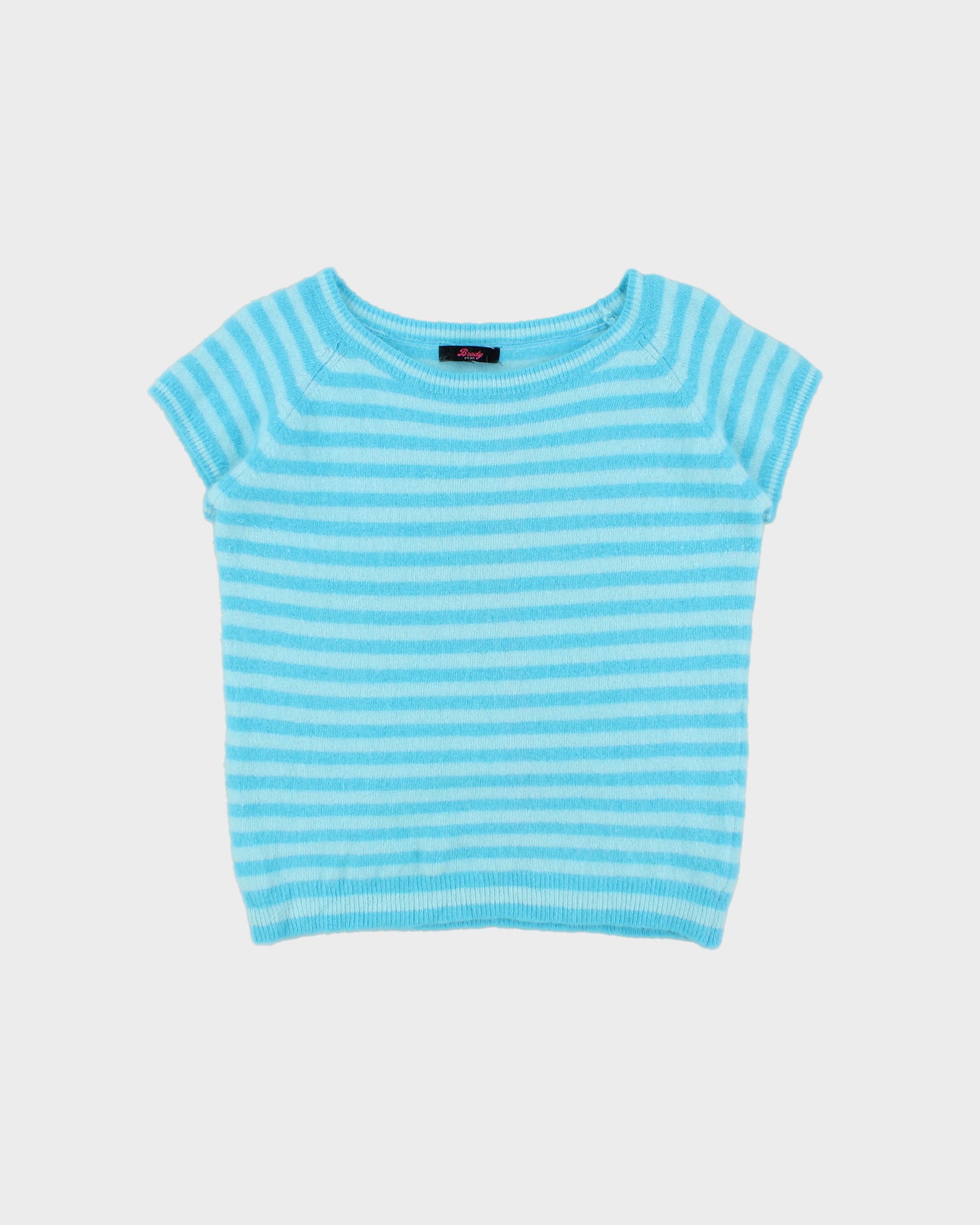 Vintage 1990s Brody Stripe Angora &amp; Wool Blend Short Sleeve Boat Neck Jumper - M