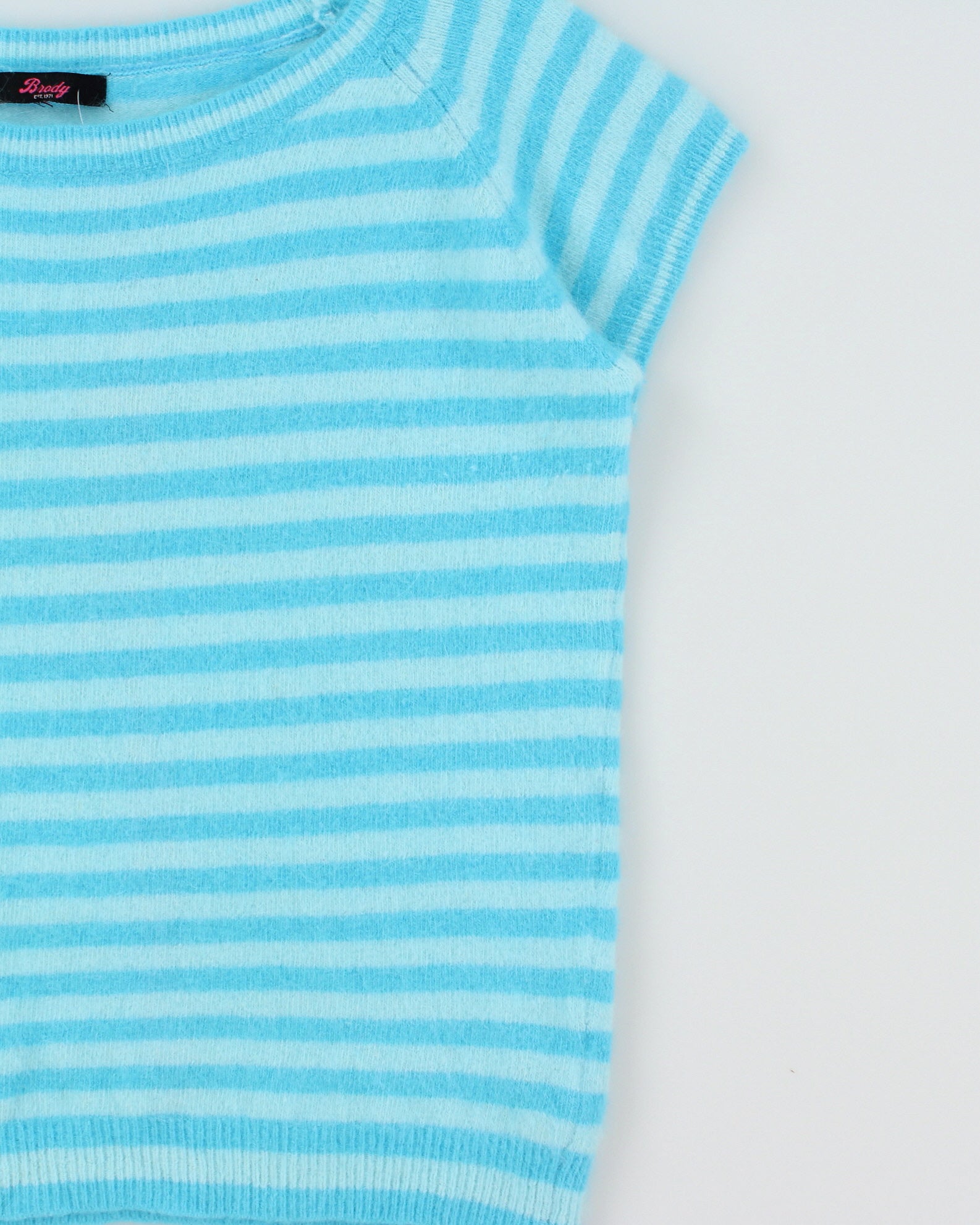 Vintage 1990s Brody Stripe Angora &amp; Wool Blend Short Sleeve Boat Neck Jumper - M