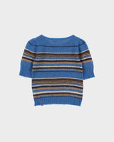 Vintage 1990s Miss Sixty Mohair &amp; Wool Blend Stripe Short Sleeve Jumper - S