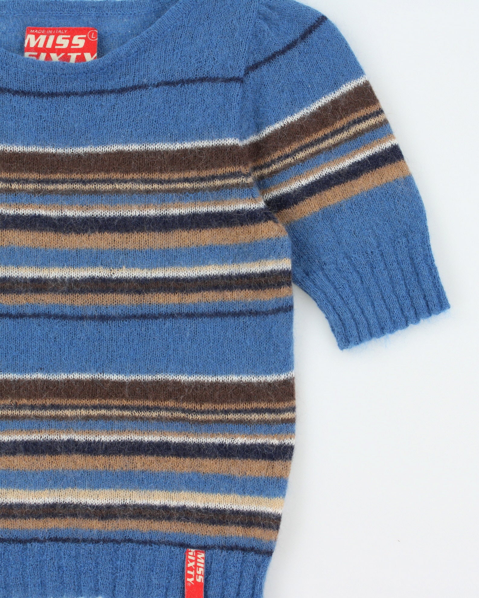 Vintage 1990s Miss Sixty Mohair &amp; Wool Blend Stripe Short Sleeve Jumper - S