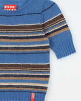 Vintage 1990s Miss Sixty Mohair &amp; Wool Blend Stripe Short Sleeve Jumper - S