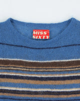 Vintage 1990s Miss Sixty Mohair &amp; Wool Blend Stripe Short Sleeve Jumper - S