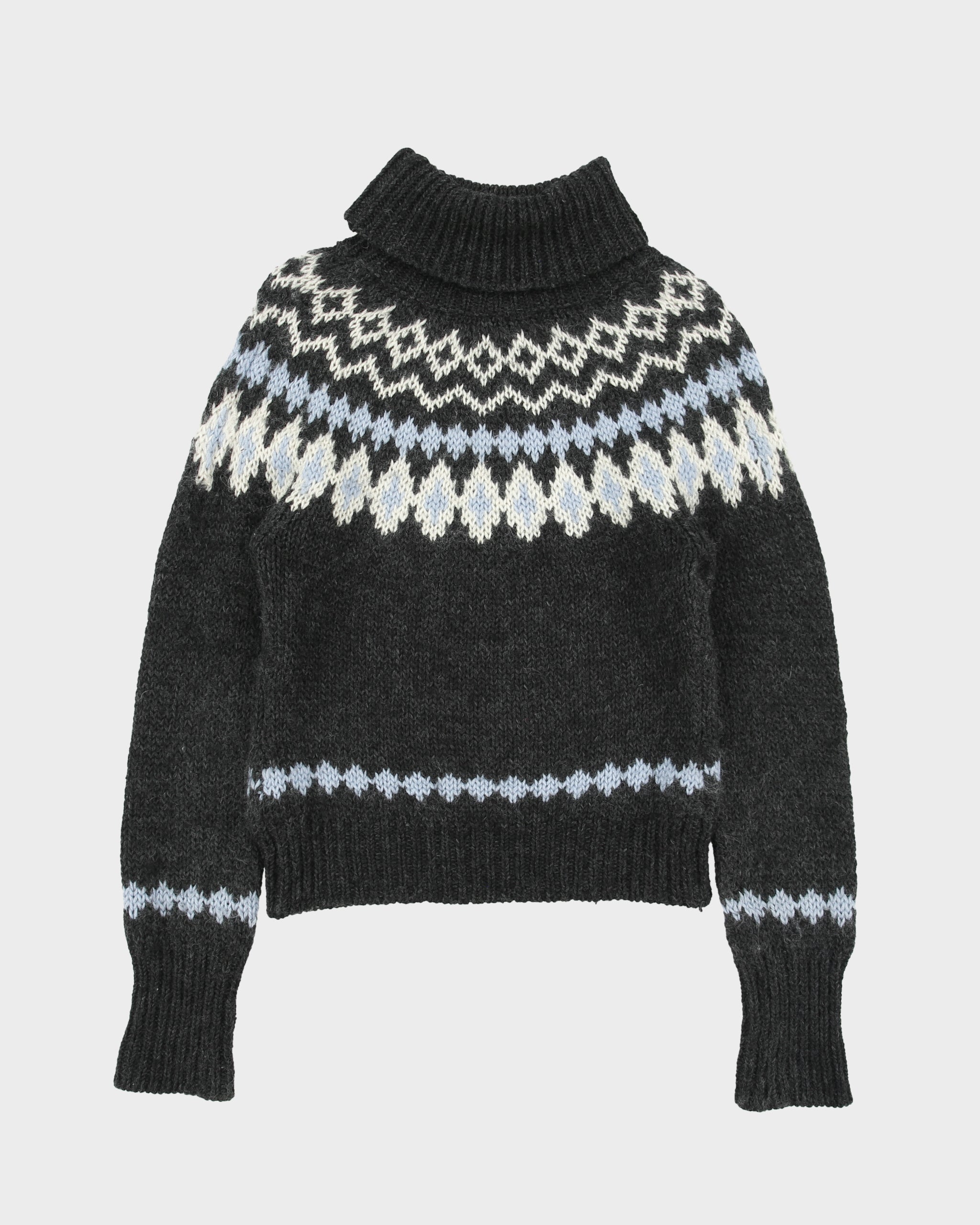 Vintage J. Crew Women's Fair Isle Mohair Wool Chunky Knit Roll Neck Jumper - S