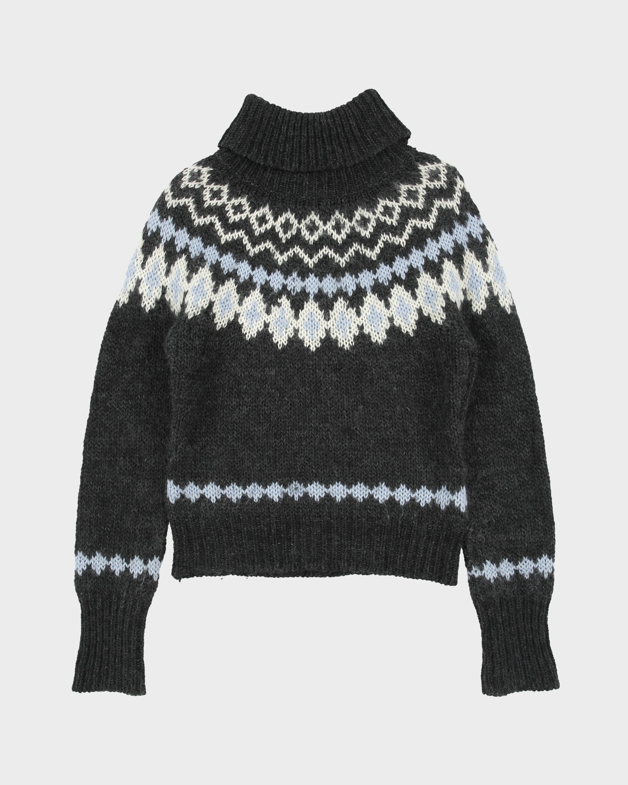 Vintage J. Crew Women's Fair Isle Mohair Wool Chunky Knit Roll Neck Jumper - S