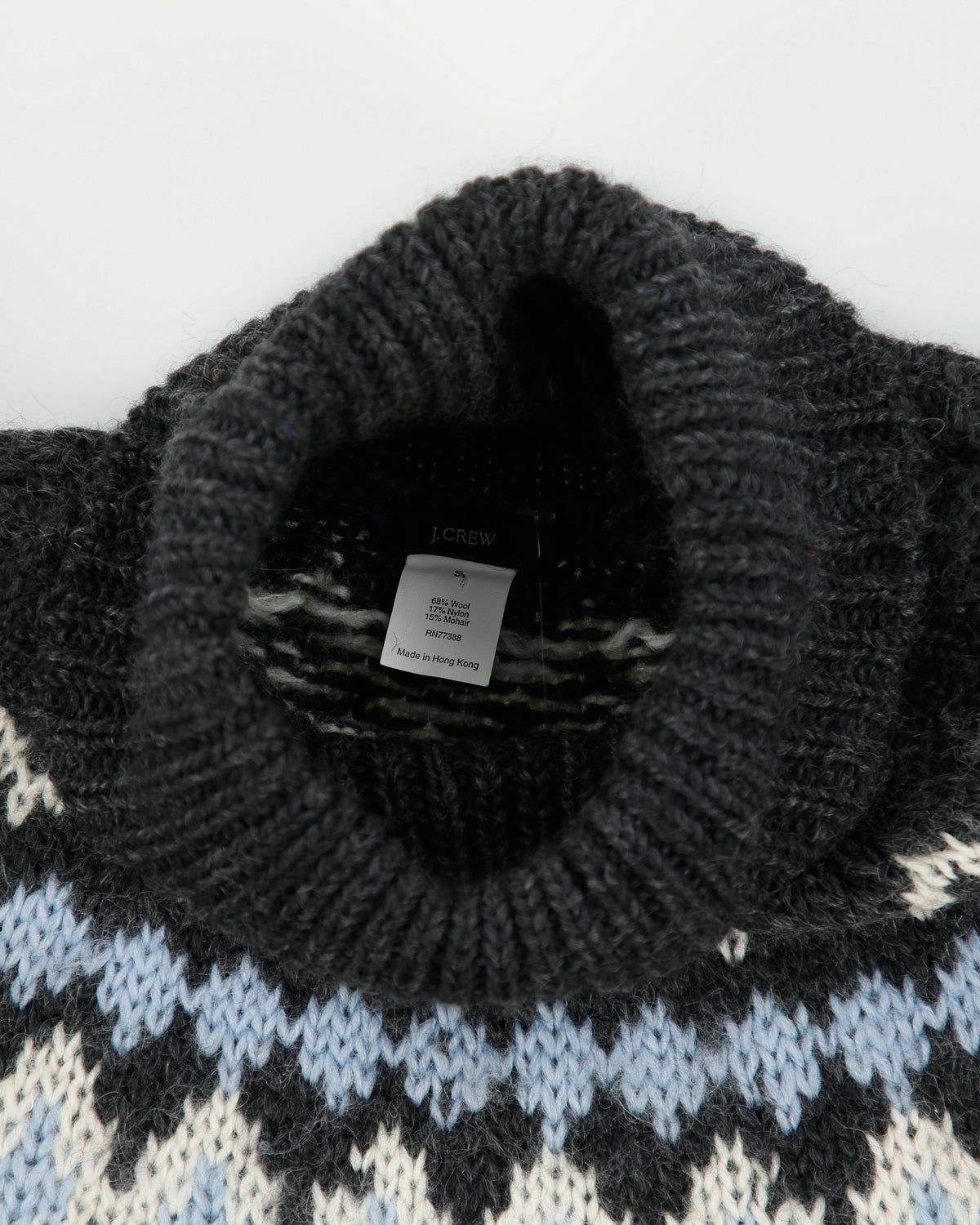 Vintage J. Crew Women's Fair Isle Mohair Wool Chunky Knit Roll Neck Jumper - S