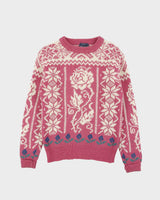 Vintage 1990s Woolrich Women's Hot Pink Fair Isle Wool Mohair Chunky Crewneck Knit Jumper - S