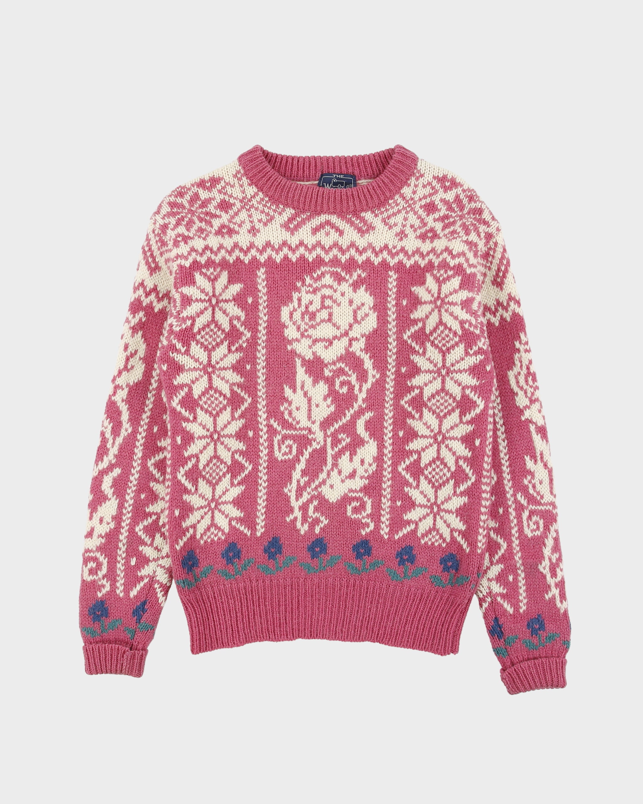 Vintage 1990s Woolrich Women's Hot Pink Fair Isle Wool Mohair Chunky Crewneck Knit Jumper - S