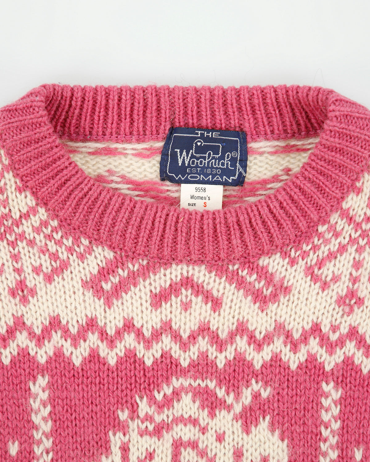 Vintage 1990s Woolrich Women's Hot Pink Fair Isle Wool Mohair Chunky Crewneck Knit Jumper - S