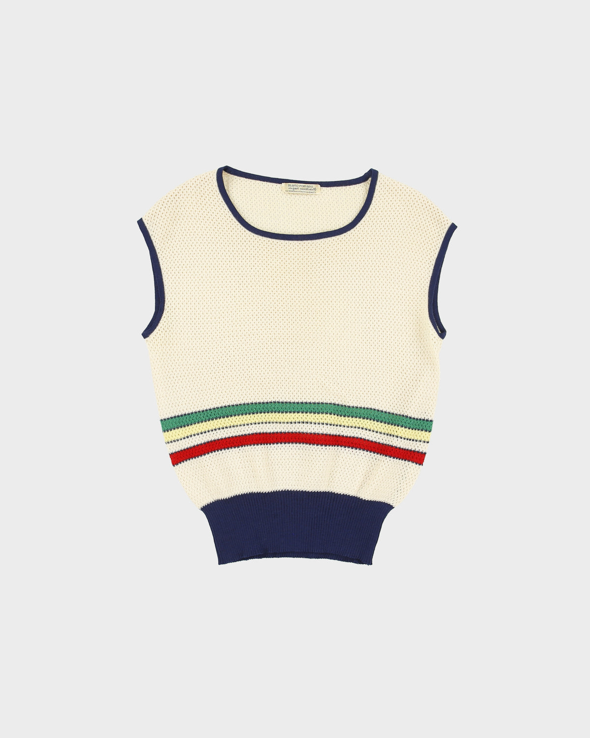 Vintage 1970s Mario Romano Women's Striped Wool Open-Knit Sweater Vest - S