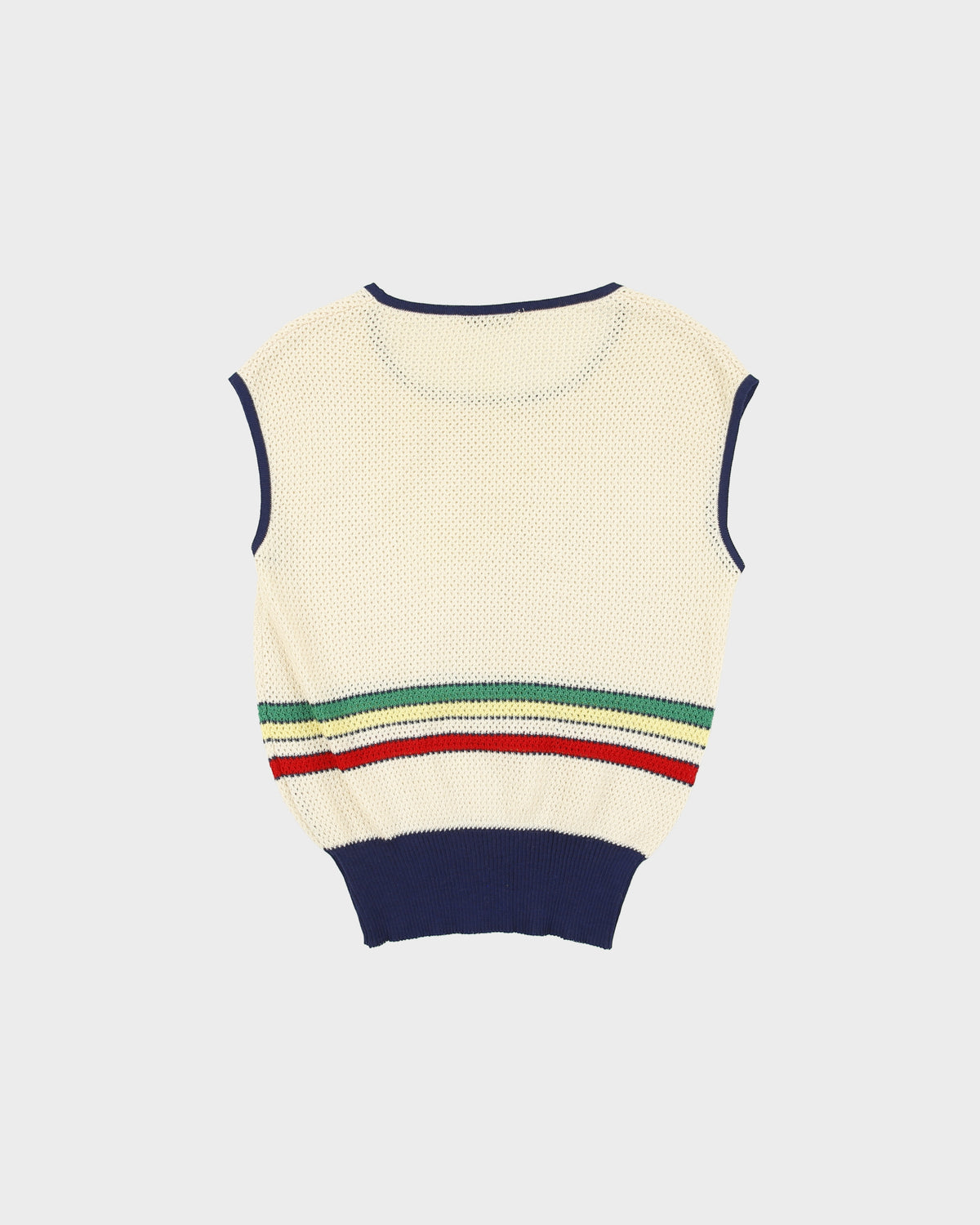 Vintage 1970s Mario Romano Women's Striped Wool Open-Knit Sweater Vest - S