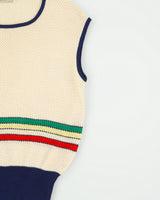 Vintage 1970s Mario Romano Women's Striped Wool Open-Knit Sweater Vest - S