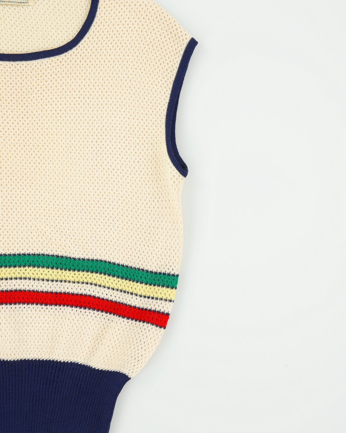 Vintage 1970s Mario Romano Women's Striped Wool Open-Knit Sweater Vest - S