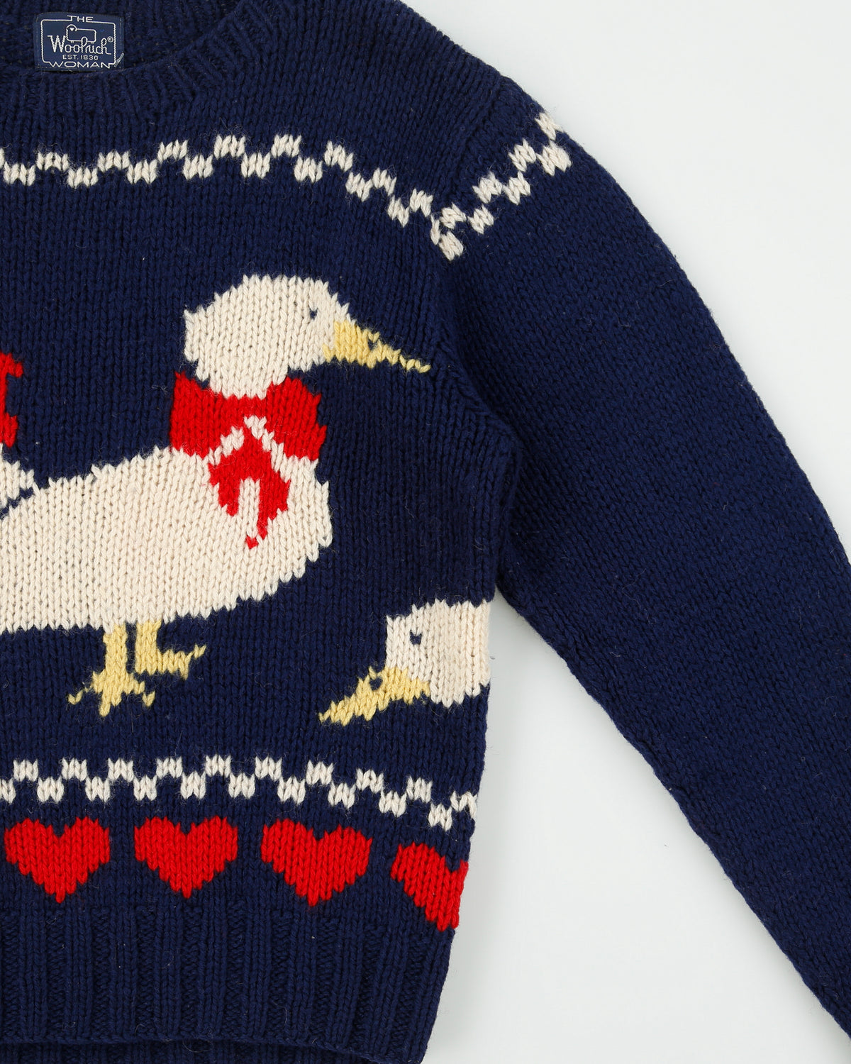 Vintage 1980s Woolrich Women's Wool Geese Chunky Knit Crewneck Jumper - L
