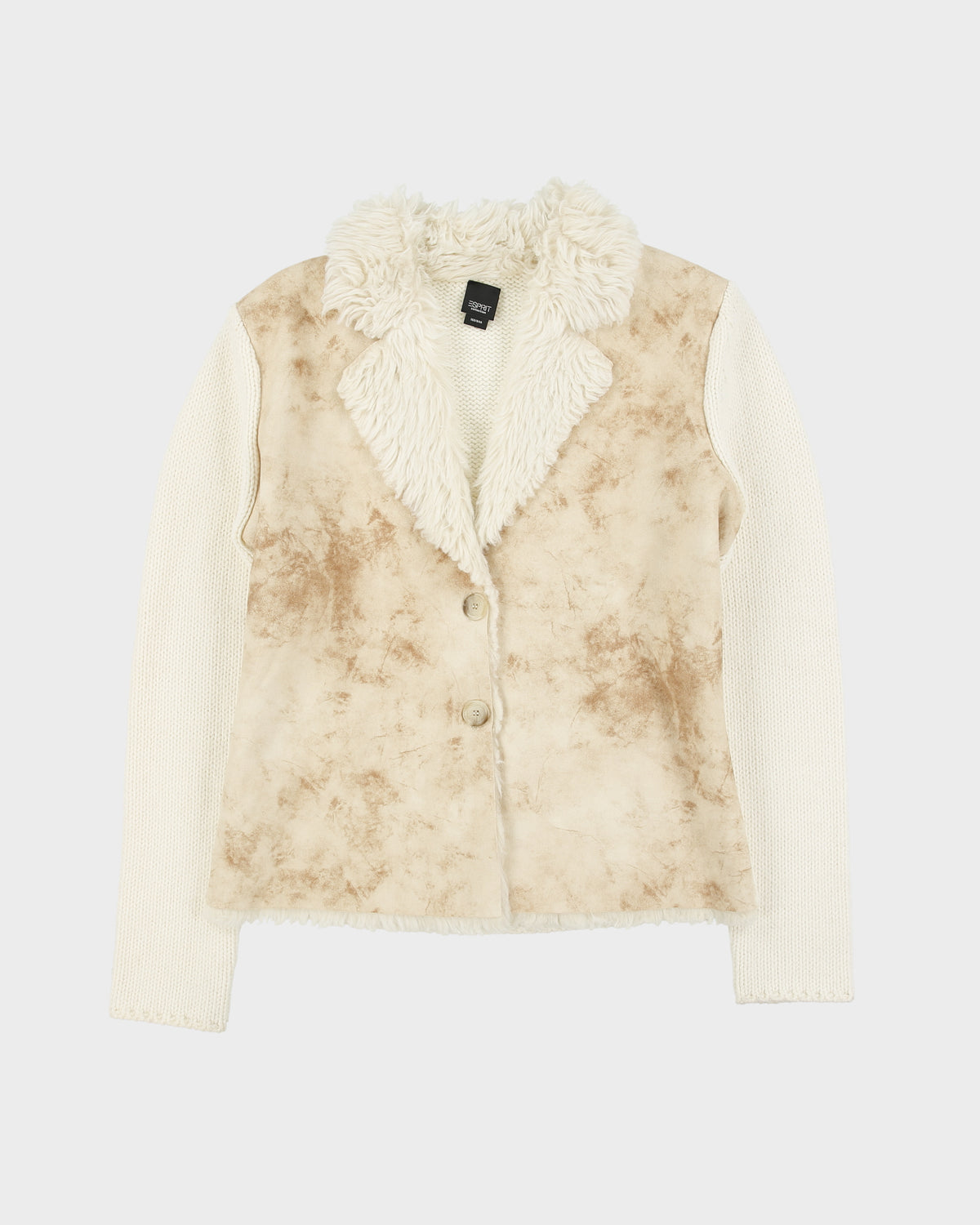Vintage Y2K 00s Esprit Women's Merino Wool Chunky Faux Shearling Cardigan - S