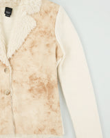 Vintage Y2K 00s Esprit Women's Merino Wool Chunky Faux Shearling Cardigan - S