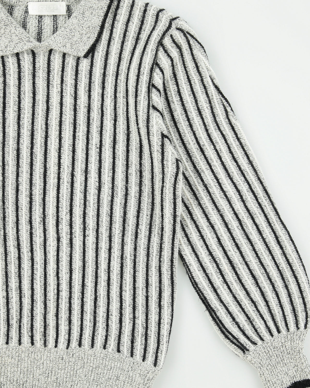 Vintage King Sheep Angora Blend Collared Ribbed Knit Jumper - S
