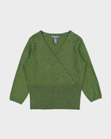 Vintage Y2K 00s Hillard &amp; Hanson Glitter Faux Wrap 3/4 Length Sleeve Knit Top - XL