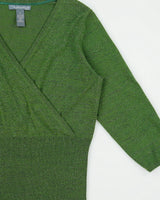 Vintage Y2K 00s Hillard &amp; Hanson Glitter Faux Wrap 3/4 Length Sleeve Knit Top - XL