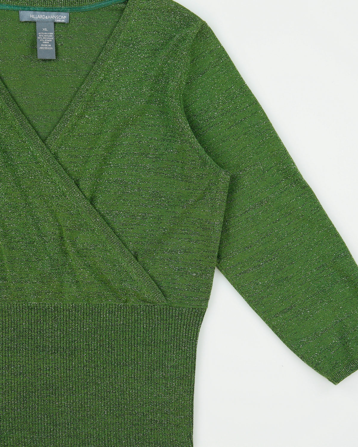 Vintage Y2K 00s Hillard &amp; Hanson Glitter Faux Wrap 3/4 Length Sleeve Knit Top - XL
