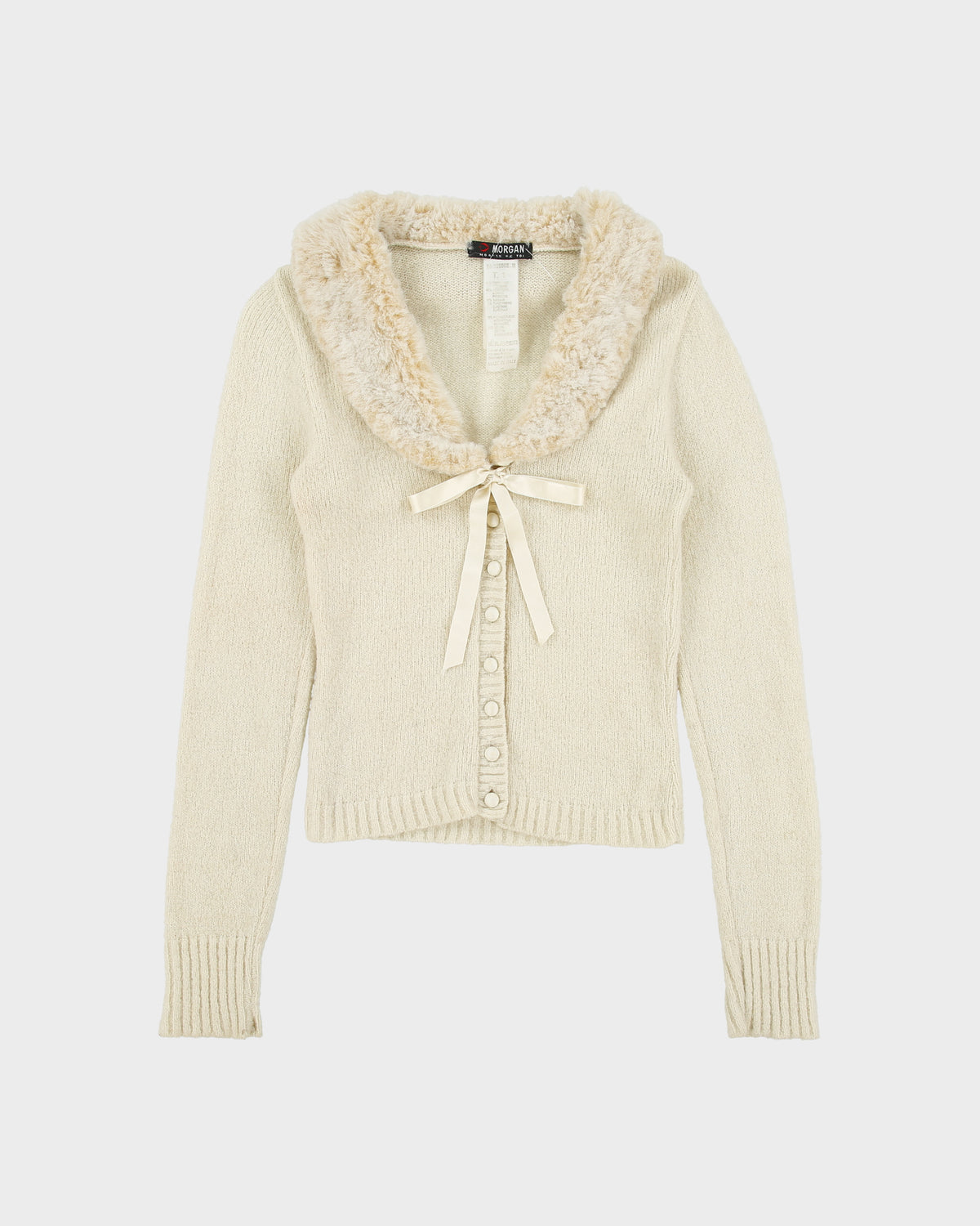 Vintage Y2K 00s Morgan De Toi Mohair Blend Faux Fur Collar Cardigan - XS