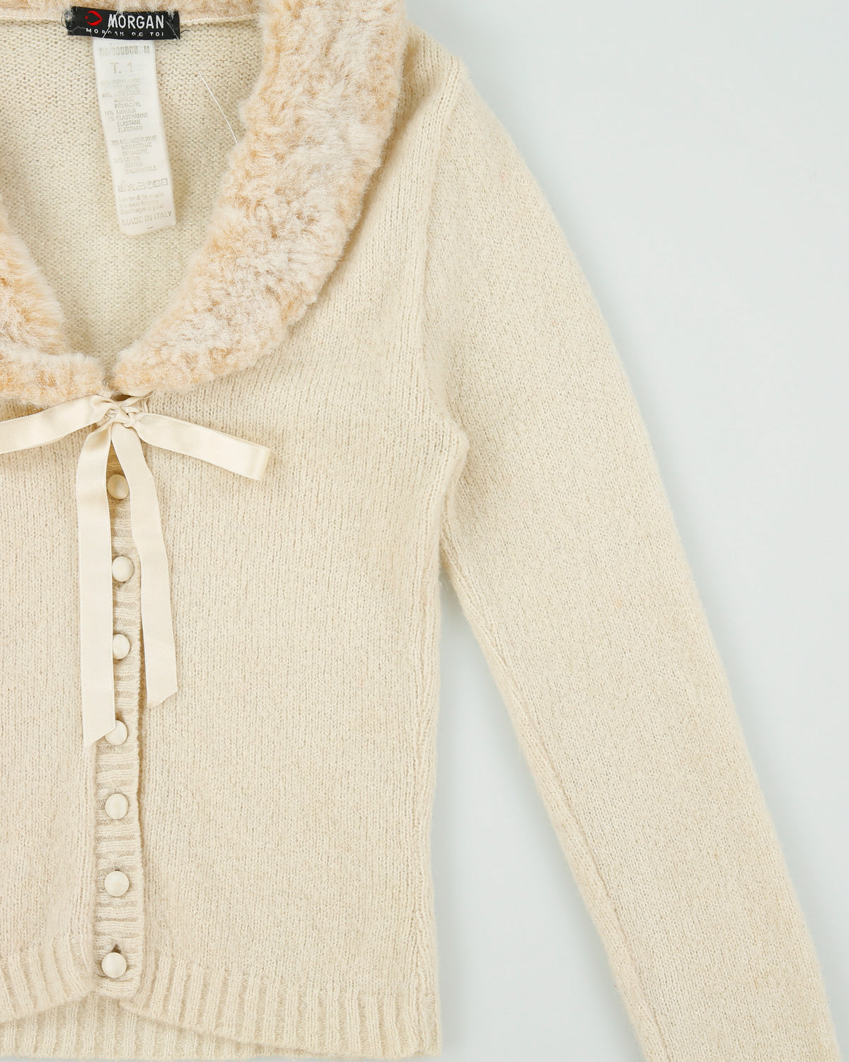 Vintage Y2K 00s Morgan De Toi Mohair Blend Faux Fur Collar Cardigan - XS