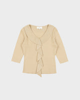 Vintage Y2K 00s Coup De Chance Ruffle Sparkly Knit 3/4 Length Sleeve Top - S