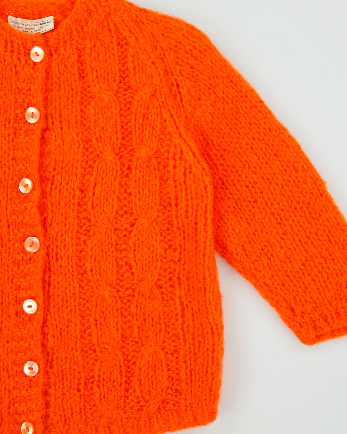 Vintage 1960s Filor Mohair &amp; Wool Bloend Chunky Knit Cardigan - M
