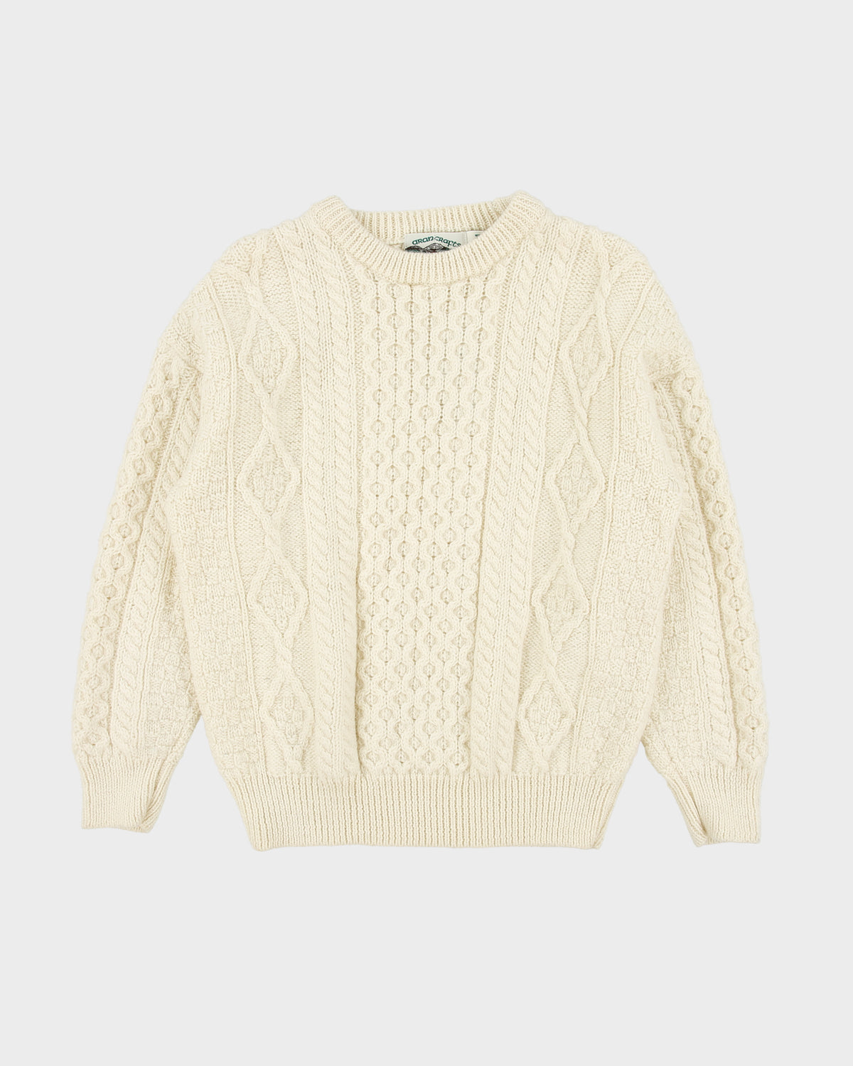 Vintage Aran Crafts Made In Ireland Wool Aran Knit Chunky Heavyweight Jumper - M