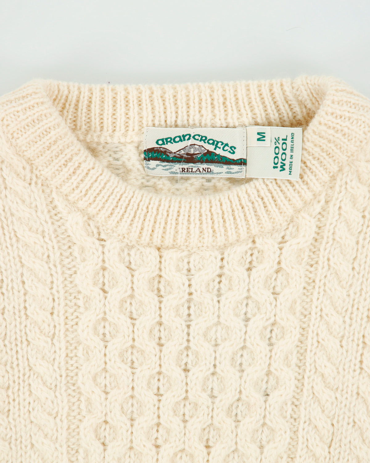 Vintage Aran Crafts Made In Ireland Wool Aran Knit Chunky Heavyweight Jumper - M