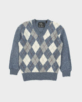 Vintage 1990s Club International Women's Shetland Wool Argyle Knit V-Neck Jumper - M