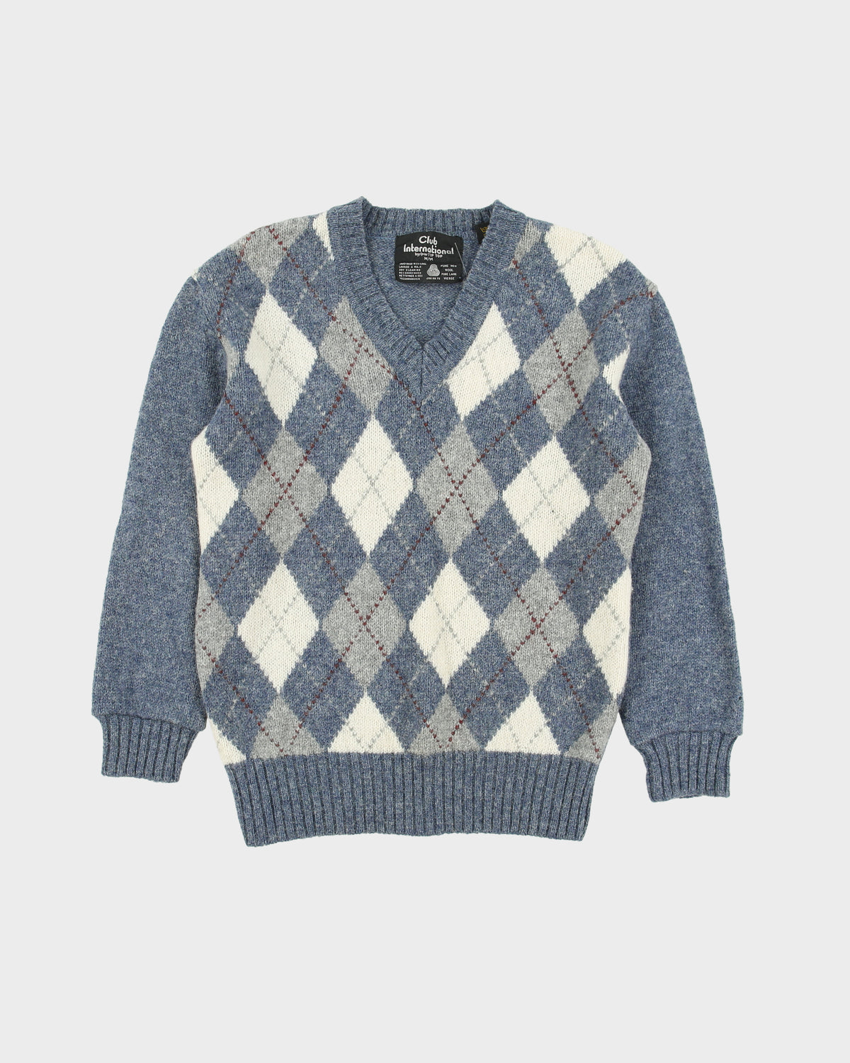 Vintage 1990s Club International Women's Shetland Wool Argyle Knit V-Neck Jumper - M