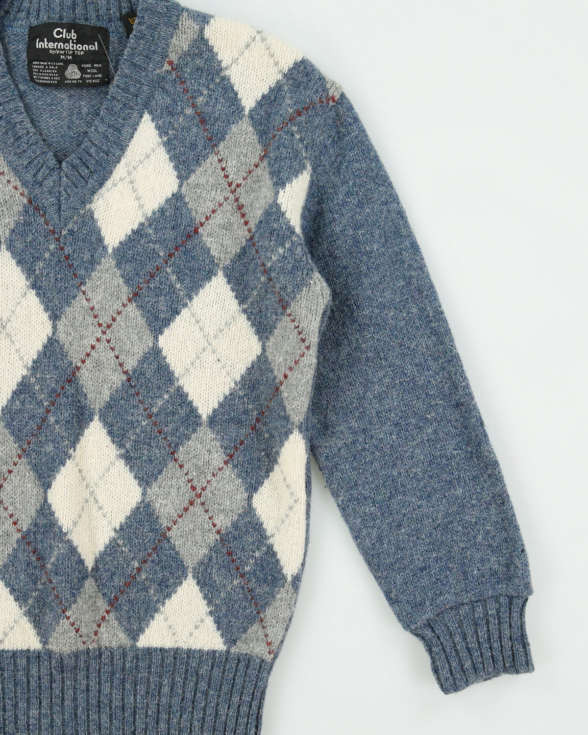 Vintage 1990s Club International Women's Shetland Wool Argyle Knit V-Neck Jumper - M