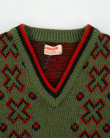 Vintage 1980s Jaeger V-neck Wool Geometric Pattern Knit Jumper - S
