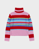 Vintage Y2K 00s Miss Teen Roll Neck Striped Chunky Knit Jumper - S
